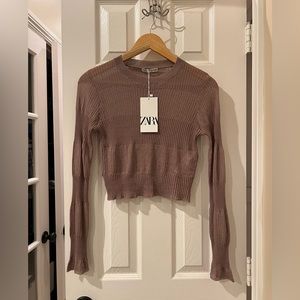 Zara Ribbed Knit Top in Taupe